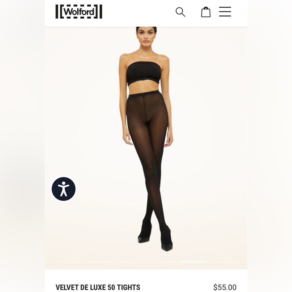 BNWT Wolford velvet de luxe 50 tights in black Size M